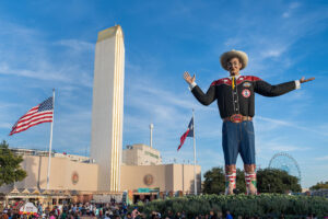 State Fair BIG TEX CIRCLE WITH TOWER BUILDING IN BACKGROUND