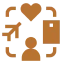 Travel icons with heart and person symbols.