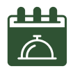 Calendar with a cloche icon, dark background.