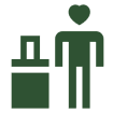 Person icon with heart head and luggage.
