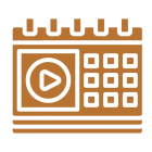 Calendar icon with play button symbol.