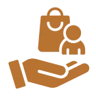 Hand with shopping bag and person icon.